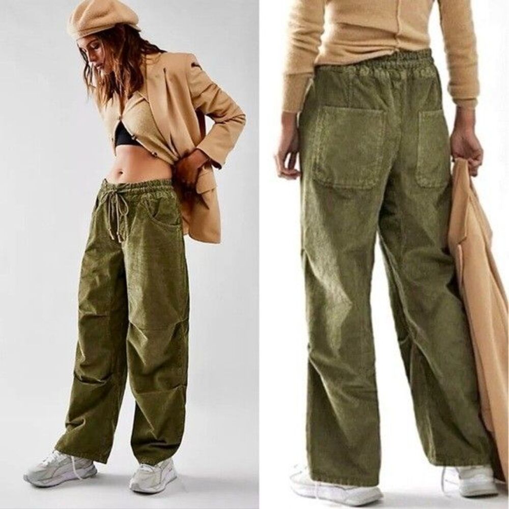 NWT We The Free People Modern Love Pull On Cord Jeans Green High Rise - Picture 2 of 16